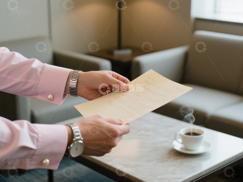 高清大图下载【趣麦麦图】商务人士阅读文件，桌上热饮袅袅