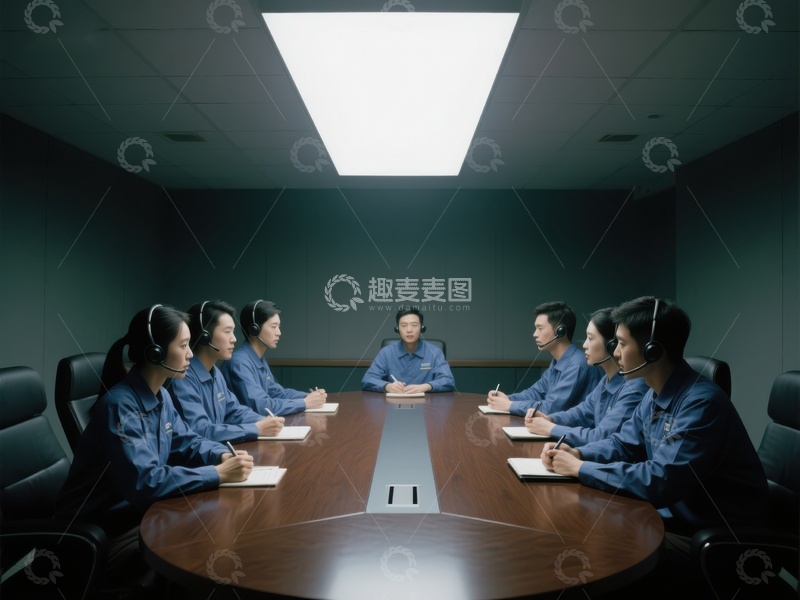 高清大图下载【趣麦麦图】会议室中进行电话会议的团队