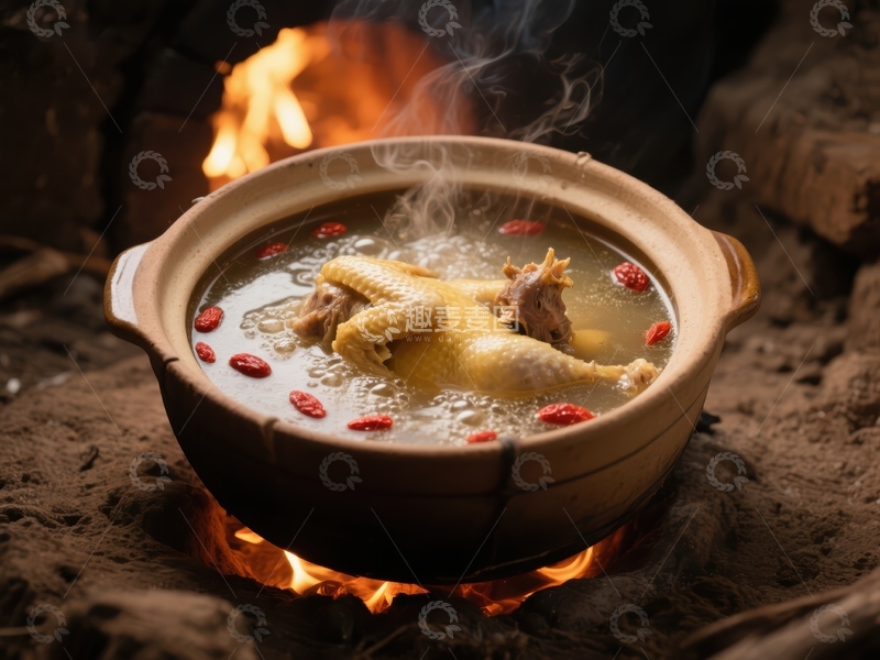 高清大图下载【趣麦麦图】火上炖煮的鸡汤