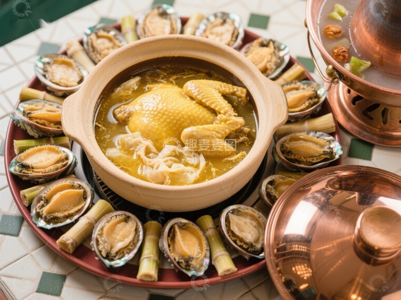高清大图下载【趣麦麦图】滋补鸡汤配鲍鱼与竹笋