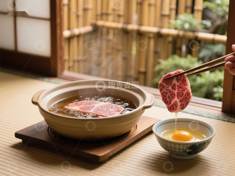 高清大图下载【趣麦麦图】日式涮肉与生蛋，传统美食体验