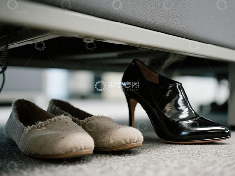 两双鞋子置于办公桌下