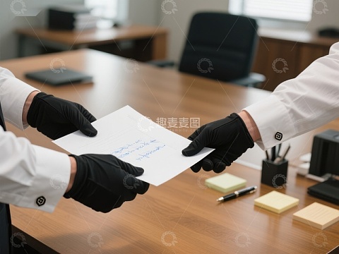 办公桌前双手交接文件