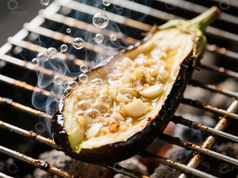 高清大图下载【趣麦麦图】-烤茄子上的蒜香泡沫