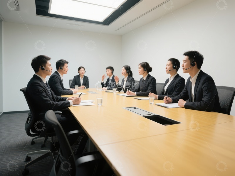 高清大图下载【趣麦麦图】会议室中进行电话会议的团队