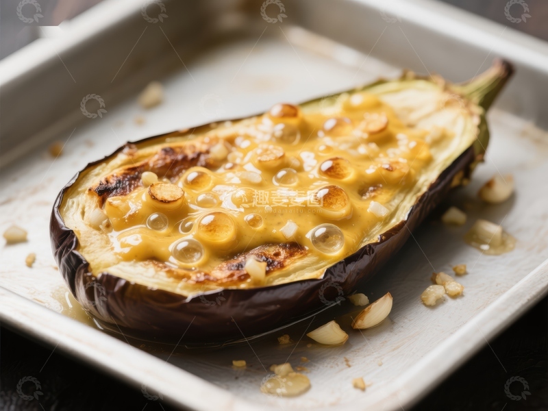 高清大图下载【趣麦麦图】烤茄子配蒜蓉酱