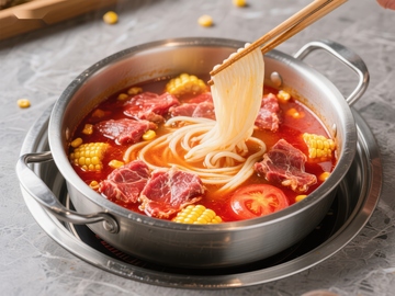 热气腾腾的火锅，夹起面条