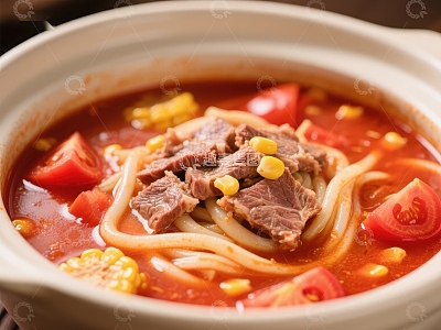 番茄牛肉面，鲜美汤底配玉米粒