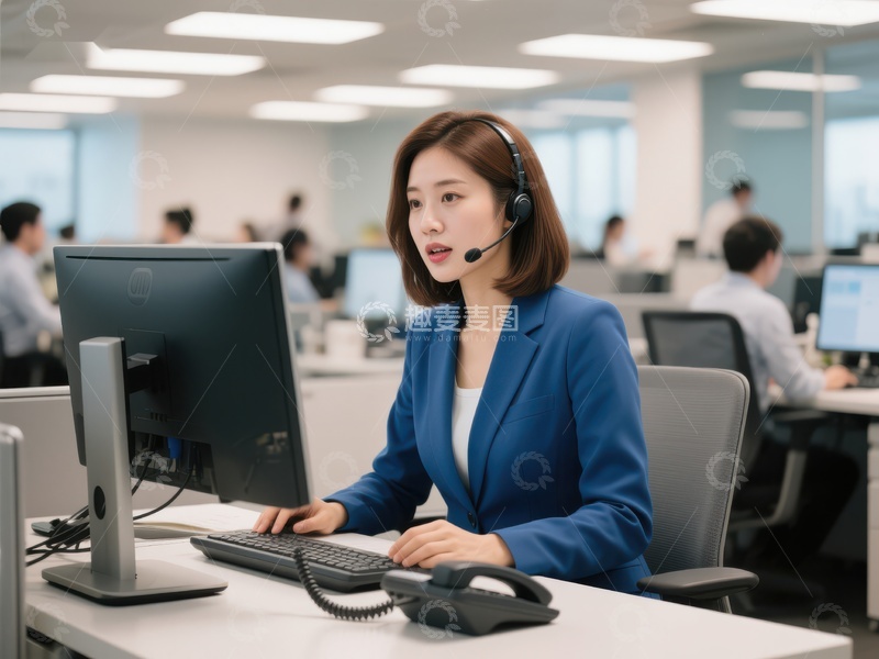 高清大图下载【趣麦麦图】客服人员专注工作