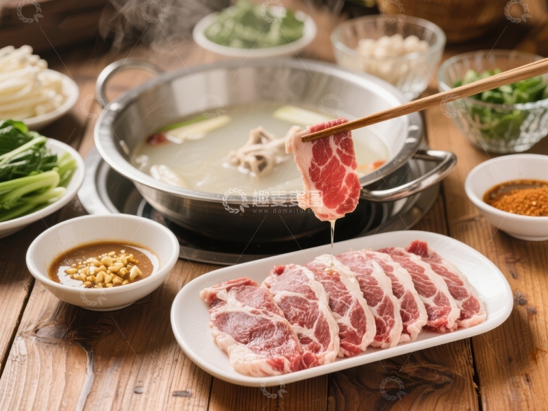 高清大图下载【趣麦麦图】热气腾腾的火锅与新鲜食材