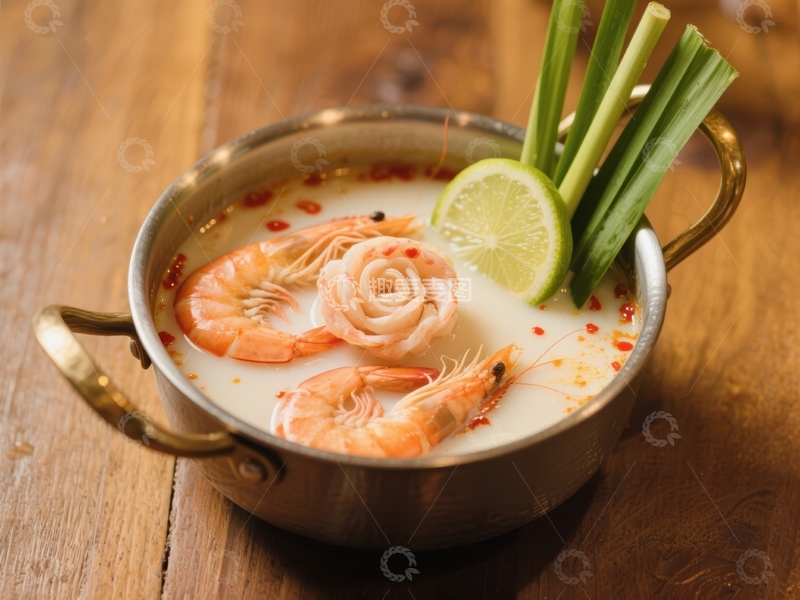 高清大图下载【趣麦麦图】泰式椰奶虾汤，清新柠檬点缀