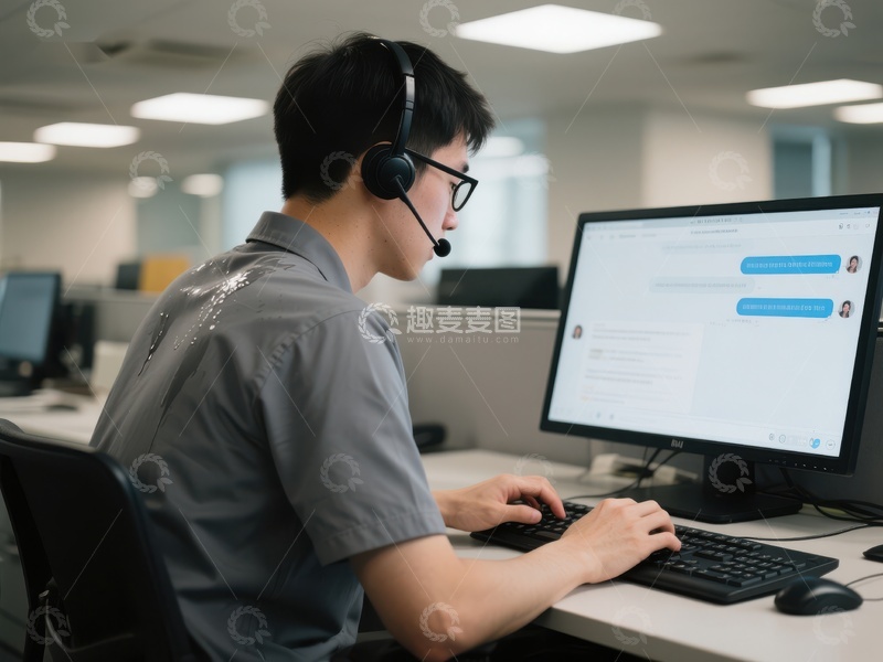 高清大图下载【趣麦麦图】客服人员正在使用电脑进行在线交流