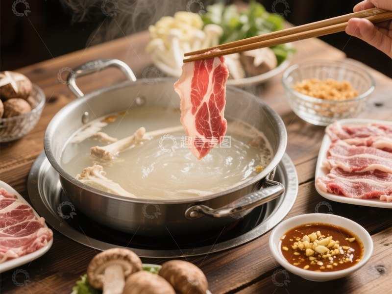 高清大图下载【趣麦麦图】火锅涮肉，热气腾腾的美食享受