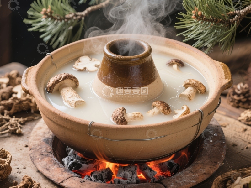 高清大图下载【趣麦麦图】热气腾腾的菌菇汤锅