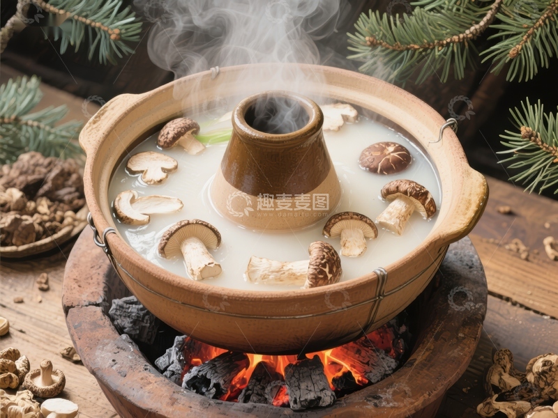 高清大图下载【趣麦麦图】热气腾腾的蘑菇火锅