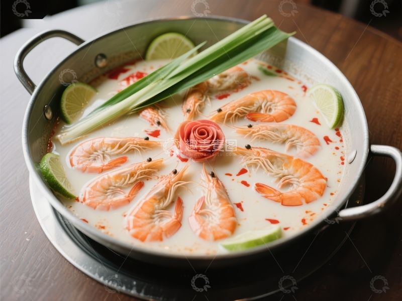 高清大图下载【趣麦麦图】泰式海鲜汤，虾仁与柠檬的完美结合