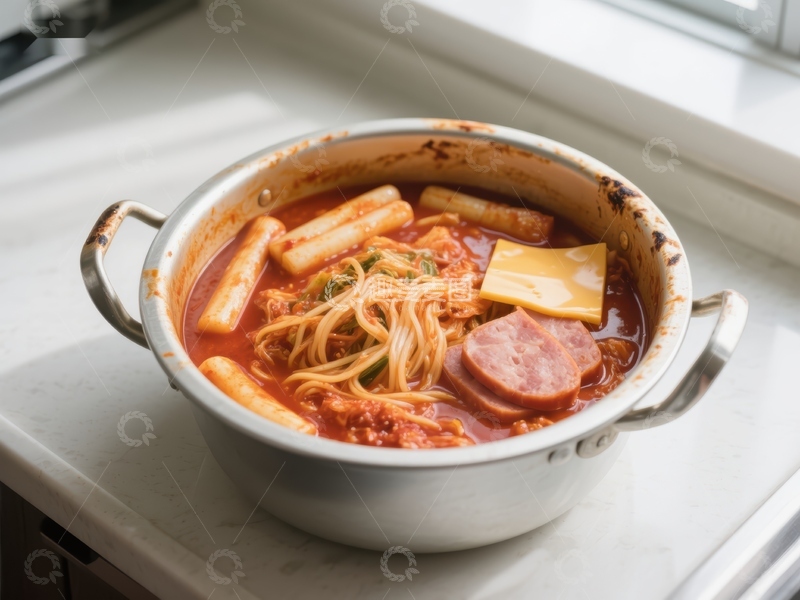 高清大图下载【趣麦麦图】辣味年糕火锅，热气腾腾的美味
