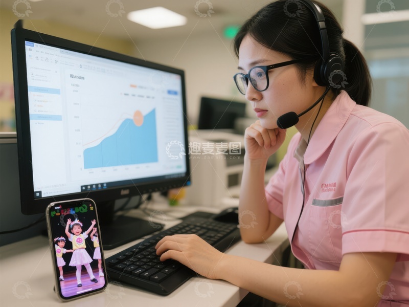 高清大图下载【趣麦麦图】客服人员专注工作，手机播放动画