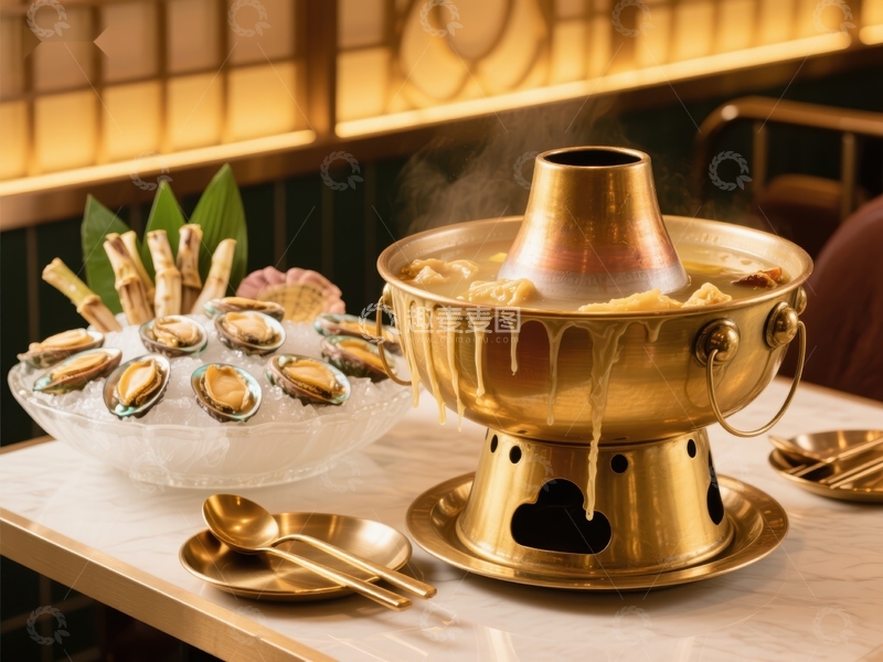 高清大图下载【趣麦麦图】热气腾腾的火锅与精致海鲜