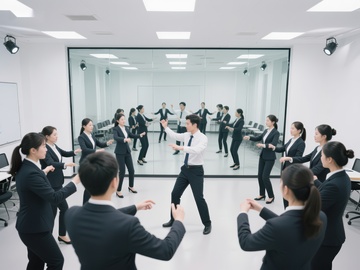 职场团队进行集体舞蹈训练