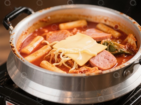韩式辣炒年糕锅，奶酪香肠美味诱人