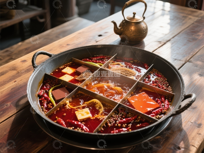 高清大图下载【趣麦麦图】六格火锅，麻辣鲜香，色香味俱全