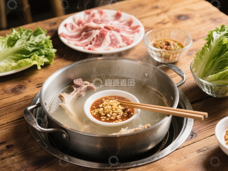 高清大图下载【趣麦麦图】火锅美食：热气腾腾的涮肉场景