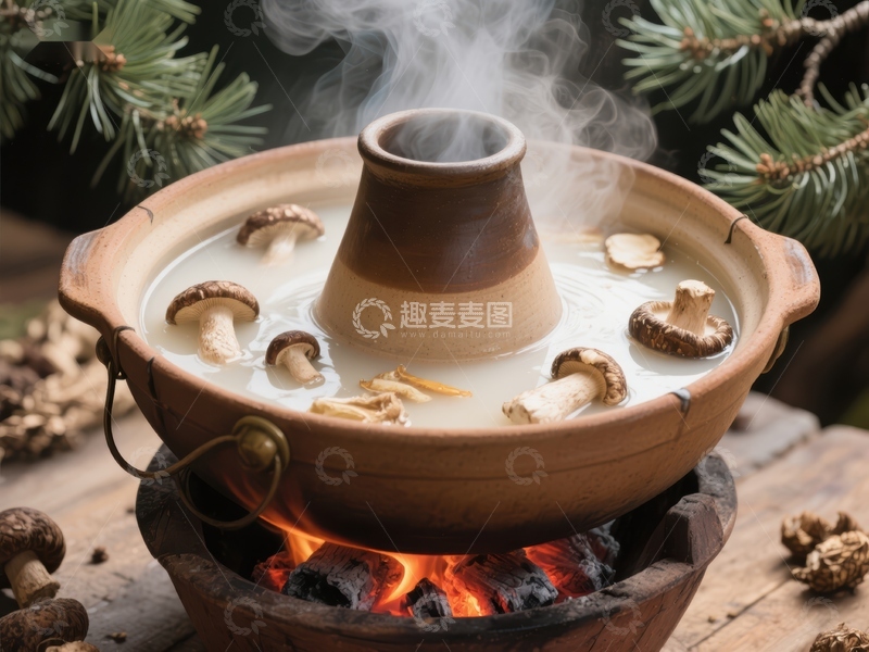 高清大图下载【趣麦麦图】热气腾腾的蘑菇汤锅