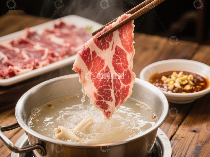 高清大图下载【趣麦麦图】热气腾腾的火锅涮肉