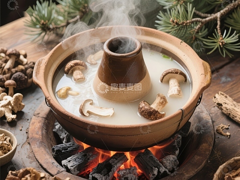 热气腾腾的菌汤锅