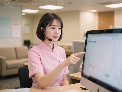 医护人员使用电脑进行工作