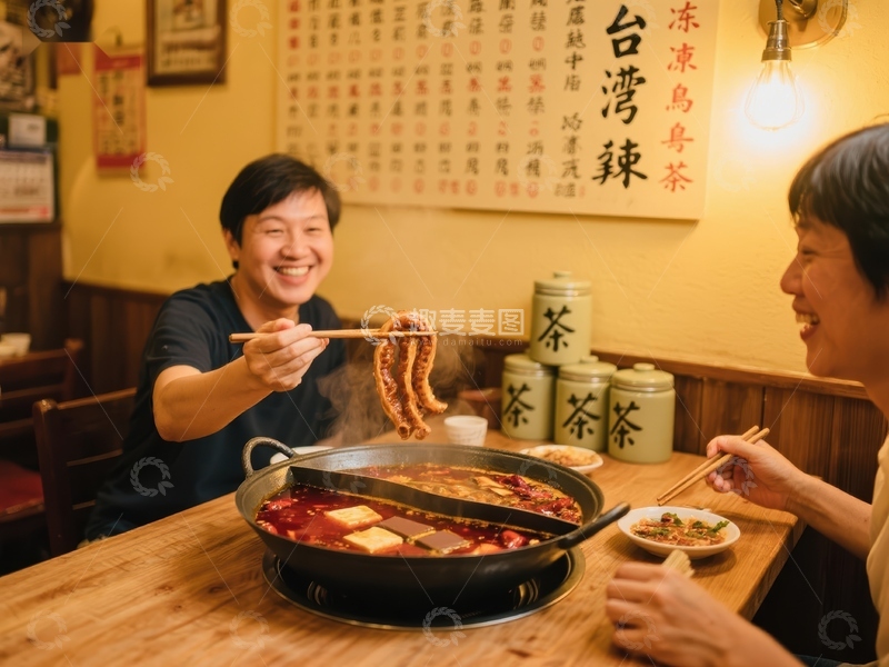 高清大图下载【趣麦麦图】两人共享火锅，温馨互动