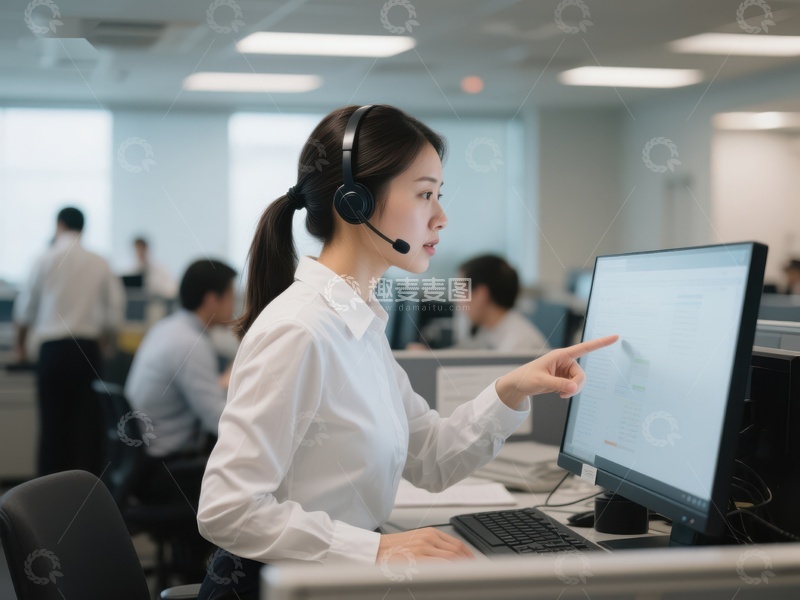 高清大图下载【趣麦麦图】客服人员专注工作