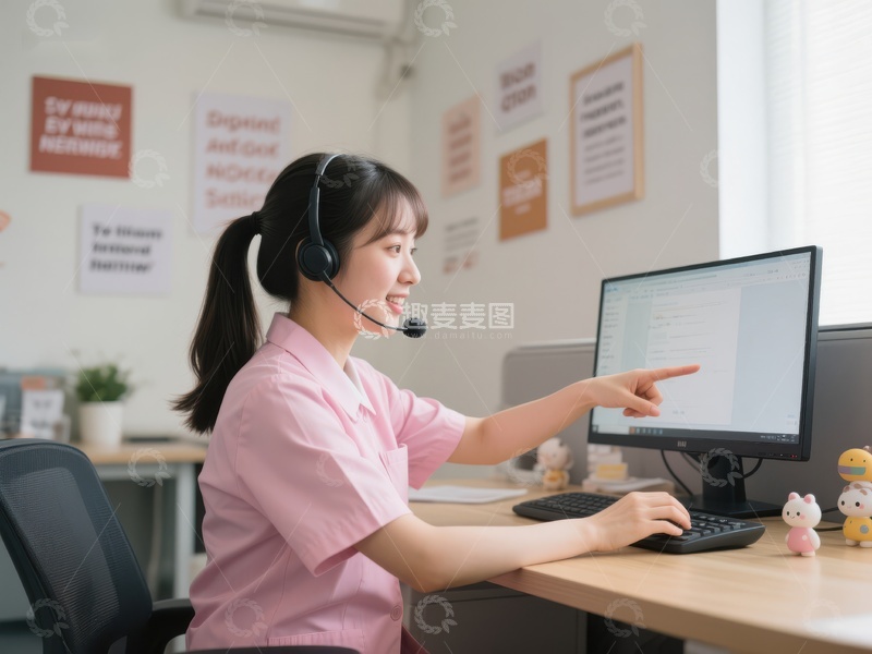 高清大图下载【趣麦麦图】客服人员使用电脑进行工作