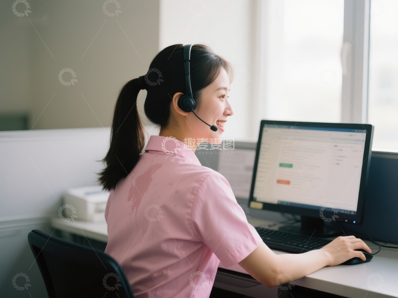 高清大图下载【趣麦麦图】客服人员正在使用电脑工作