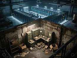 废弃工厂中的现代服务器机房