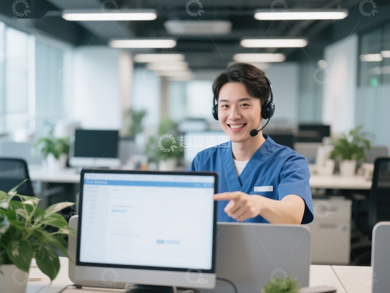 高清大图下载【趣麦麦图】客服人员在办公室使用电脑工作