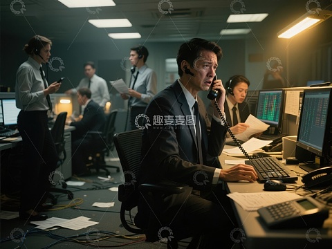 忙碌的交易室，工作人员专注工作