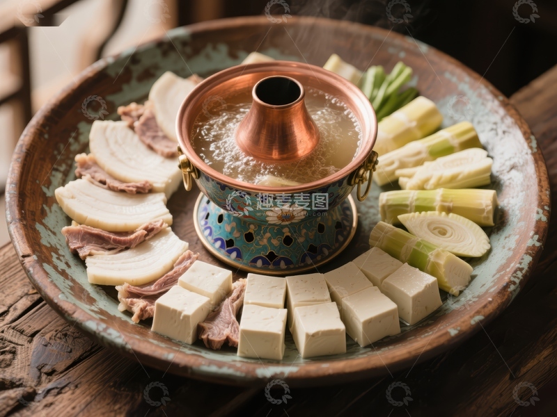 高清大图下载【趣麦麦图】-热气腾腾的火锅配菜