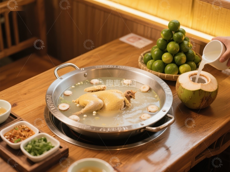 高清大图下载【趣麦麦图】-椰子鸡汤锅，清新美味