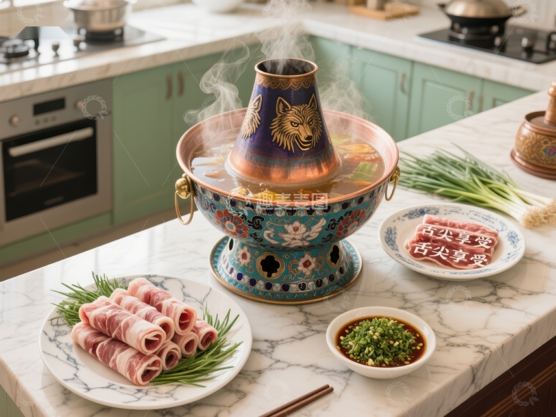 高清大图下载【趣麦麦图】热气腾腾的火锅与食材准备