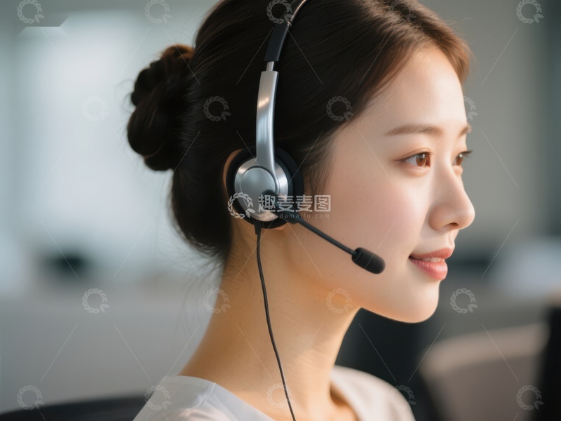 高清大图下载【趣麦麦图】客服人员佩戴耳机专注工作