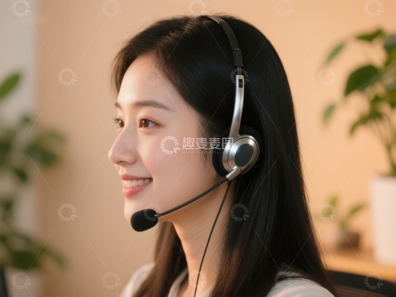 高清大图下载【趣麦麦图】客服人员佩戴耳机微笑工作