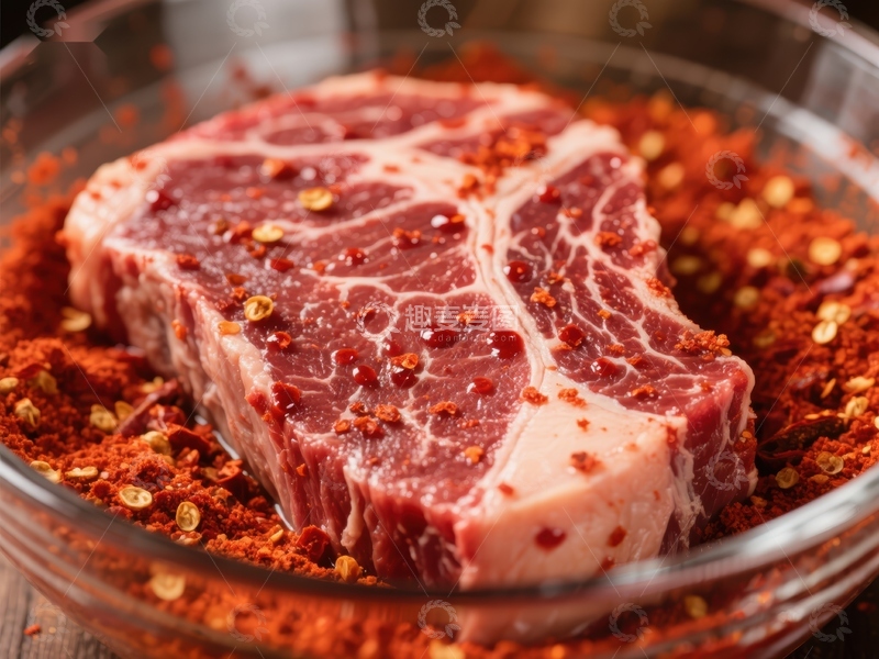 高清大图下载【趣麦麦图】辣椒粉腌制的生肉块