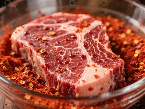 辣椒粉腌制的生肉块