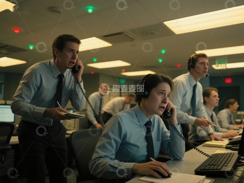 高清大图下载【趣麦麦图】办公室内紧张的电话沟通场景