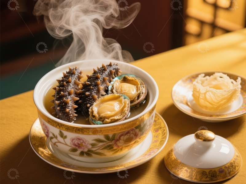 高清大图下载【趣麦麦图】热气腾腾的海参鲍鱼炖盅