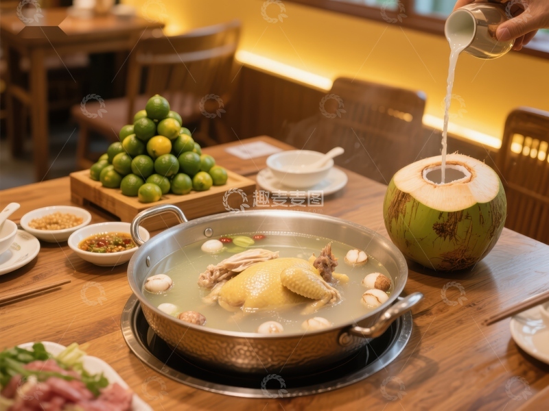 高清大图下载【趣麦麦图】椰子鸡汤火锅，清新美味