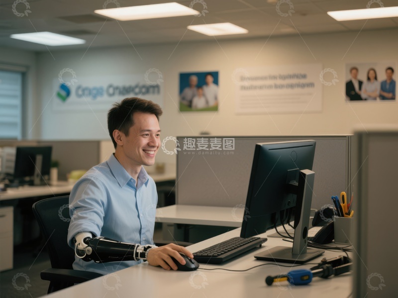 高清大图下载【趣麦麦图】办公室内使用电脑的微笑男子