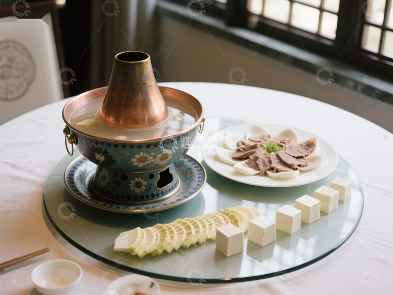 高清大图下载【趣麦麦图】铜锅火锅配切片食材